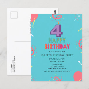 Happy 4th Birthday Kids Party  Postcard