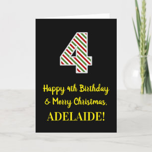 Happy 4th Birthday & Merry Christmas, Custom Name Card