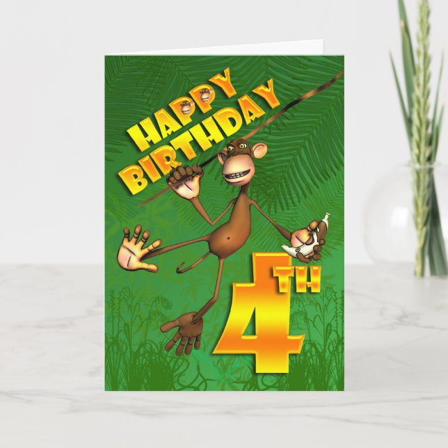 Happy 4th Birthday Monkey Banana Card (Front)