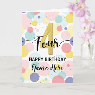 Happy 4th Birthday Pastel Rainbow Gold Woman Card