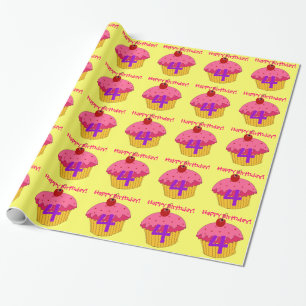 Happy 4th Birthday Pink Cupcakes Wrapping Paper