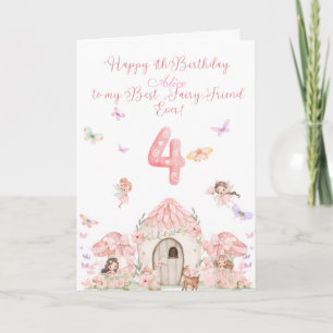 Happy 4th Birthday, pink fairy themed Birthday Card