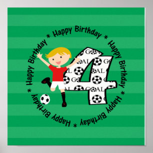 Happy 4th Birthday Round Soccer Goal Coaster Poste Poster