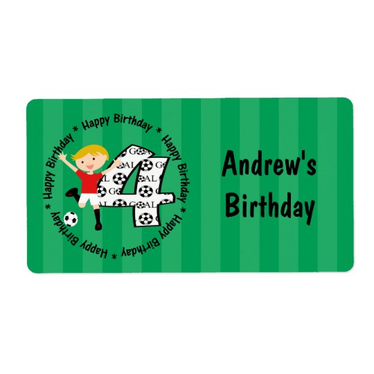 Happy 4th Birthday Round Soccer Goal Labels