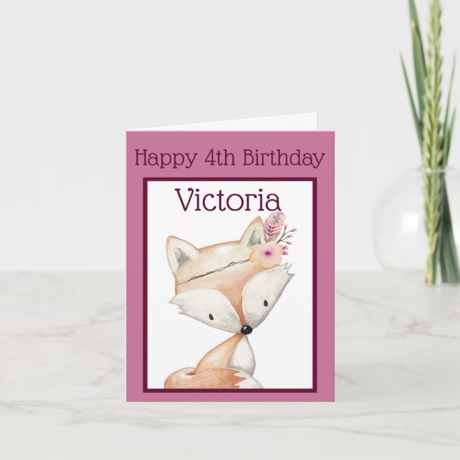 Happy (4th) Birthday - Tribal Fox Card (Front)