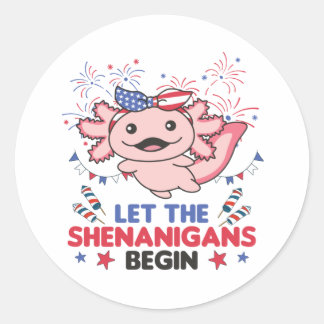 Happy 4th Cute Axolotl With Fireworks America Classic Round Sticker
