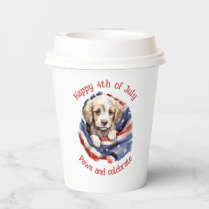 Happy 4th July American Flag Cute Puppy Paper Cups