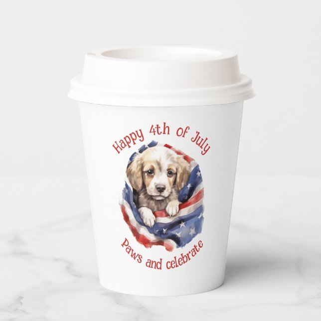 Happy 4th July American Flag Cute Puppy Paper Cups (Back)