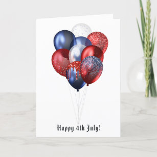 Happy 4th July Glitter Balloons Family Photo Holiday Card