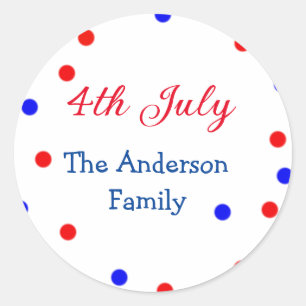 Happy 4th July independence day add family name te Classic Round Sticker