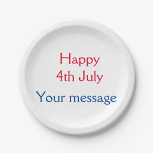 Happy 4th July independence day add name text Paper Plate