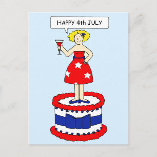 Happy 4th July Lady Standing on a Cake Postcard