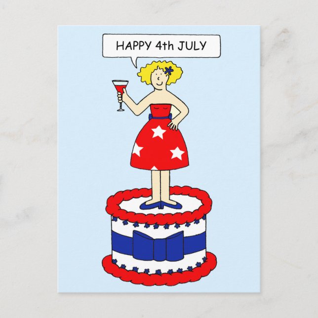 Happy 4th July  Lady Standing on a Cake Postcard (Front)