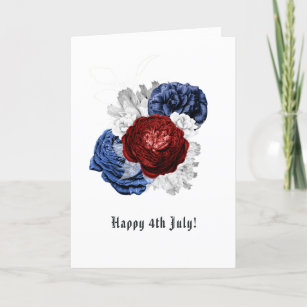 Happy 4th July Red, White and Blue Floral Photo Holiday Card