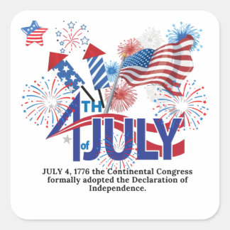 HAPPY 4TH OF JULY--- 1776 SQUARE STICKER