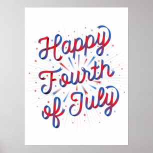 Happy 4th of July (18x24) Red/Blue Gradient Poster