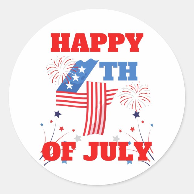 Happy 4th of July 2021 Red White and Blue Classic Round Sticker (Front)