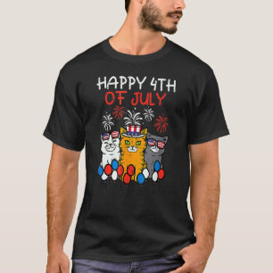 Happy 4th Of July 3 Cats Us Flag Patriotic Men Wom T-Shirt
