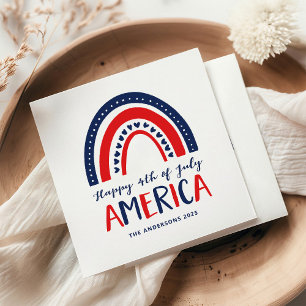 Happy 4th of July America Red White Blue Rainbow Napkin