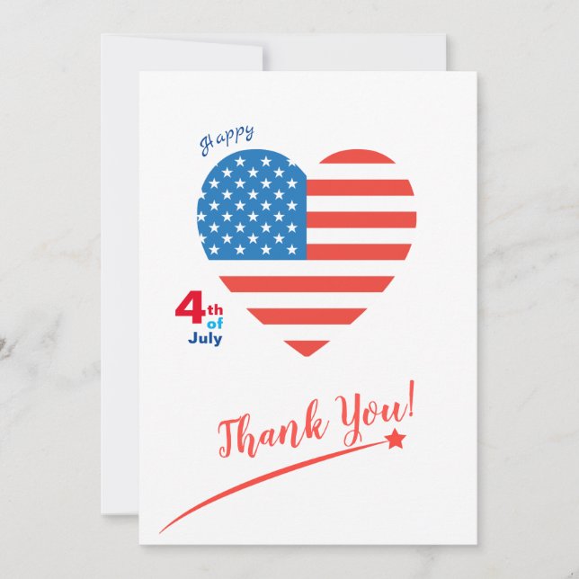 Happy 4th of July America USA Flag Heart Patriotic Thank You Card (Front)