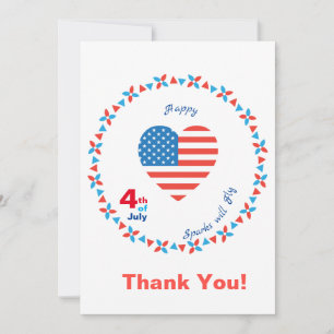 Happy 4th of July America USA Flag Heart Patriotic Thank You Card