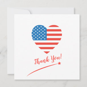 Happy 4th of July America USA Flag Heart Patriotic Thank You Card