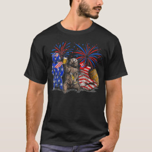 Happy 4th Of July American Flag Bear Drinking Beer T-Shirt