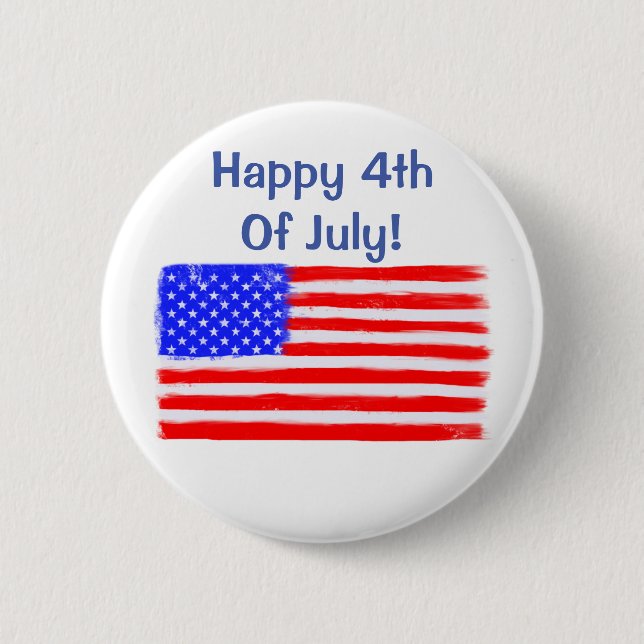 “Happy 4th of July” American Flag Button (Front)