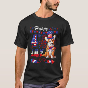 Happy 4th Of July American Flag Corgi Cute Firewor T-Shirt