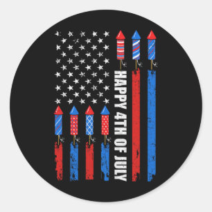 Happy 4th Of July American Flag Fireworks Patrioti Classic Round Sticker