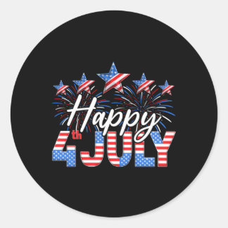 Happy 4Th Of July American Flag Fireworks Patrioti Classic Round Sticker