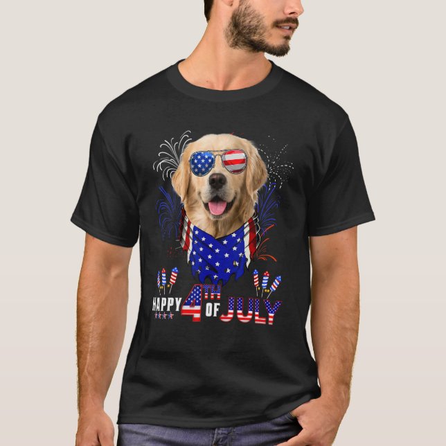Happy 4th Of July American Flag Golden Retriever S T-Shirt (Front)