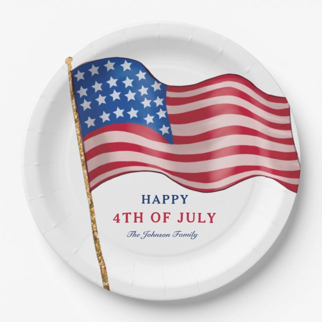 Happy 4th of July American Flag Paper Plate (Front)