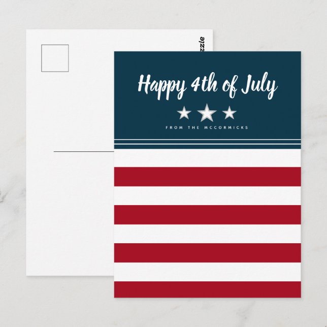 Happy 4th of July American Flag Personalised Postcard (Front/Back)