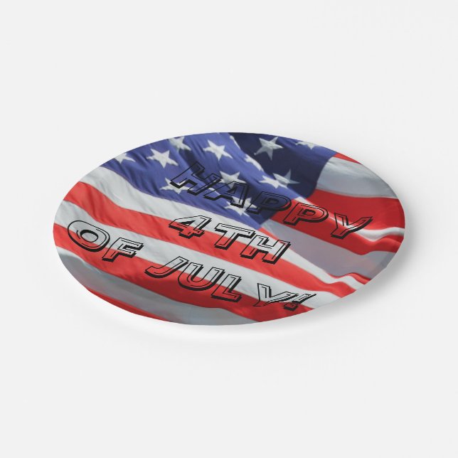 Happy 4th of July, American Flag Plate, Fourth USA Paper Plate (Angled)