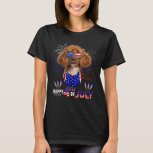 Happy 4th Of July American Flag Poodle Dog Sunglas T-Shirt