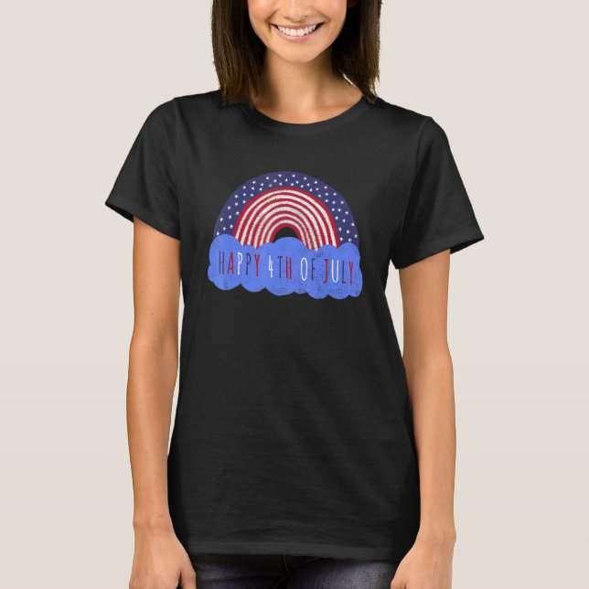 Happy 4th Of July American Flag Rainbow 1 T-Shirt (Front)