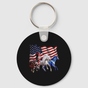 Happy 4th Of July American Flag Red White Horse An Key Ring