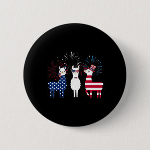 Happy 4th Of July American Flag Red White Llama An 6 Cm Round Badge