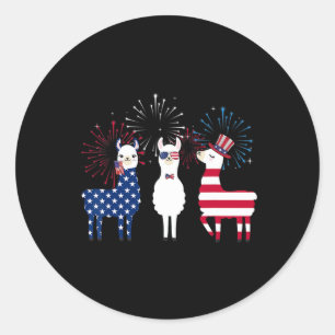 Happy 4th Of July American Flag Red White Llama An Classic Round Sticker