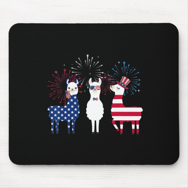 Happy 4th Of July American Flag Red White Llama An Mouse Mat (Front)