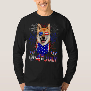 Happy 4th Of July American Flag Shiba Inu Dog Sung T-Shirt