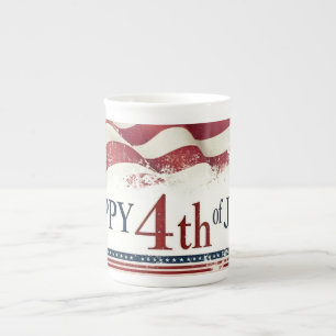 Happy 4th of July - American Flag Vintage Design Bone China Mug