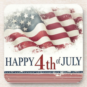 Happy 4th of July - American Flag Vintage Design Coaster
