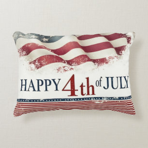 Happy 4th of July - American Flag Vintage Design Decorative Cushion