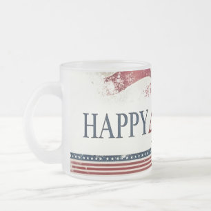 Happy 4th of July - American Flag Vintage Design Frosted Glass Coffee Mug