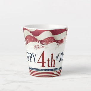 Happy 4th of July - American Flag Vintage Design Latte Mug