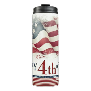 Happy 4th of July - American Flag Vintage Design Thermal Tumbler