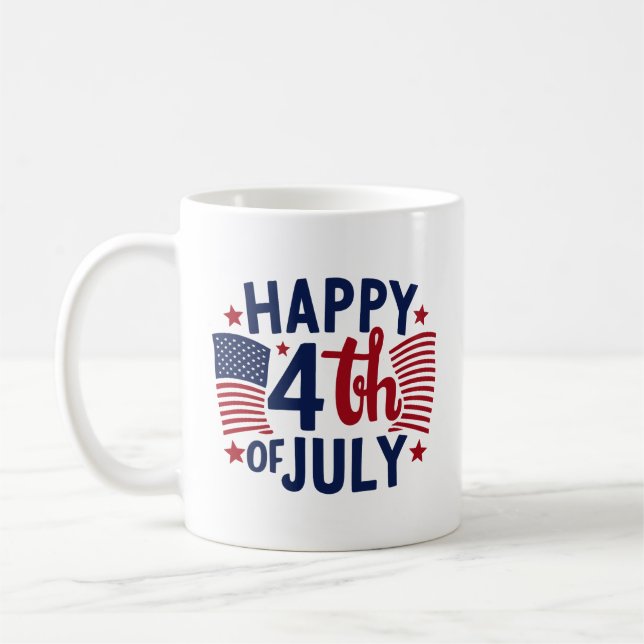 Happy 4th Of July American US Flag Patriotic Coffee Mug (Left)