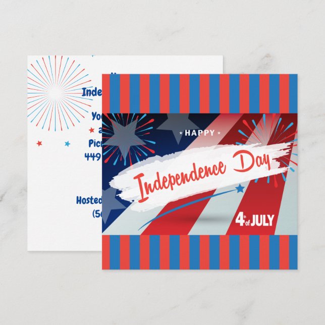 Happy 4th of July American USA Flag Personalise Invitation (Front/Back)